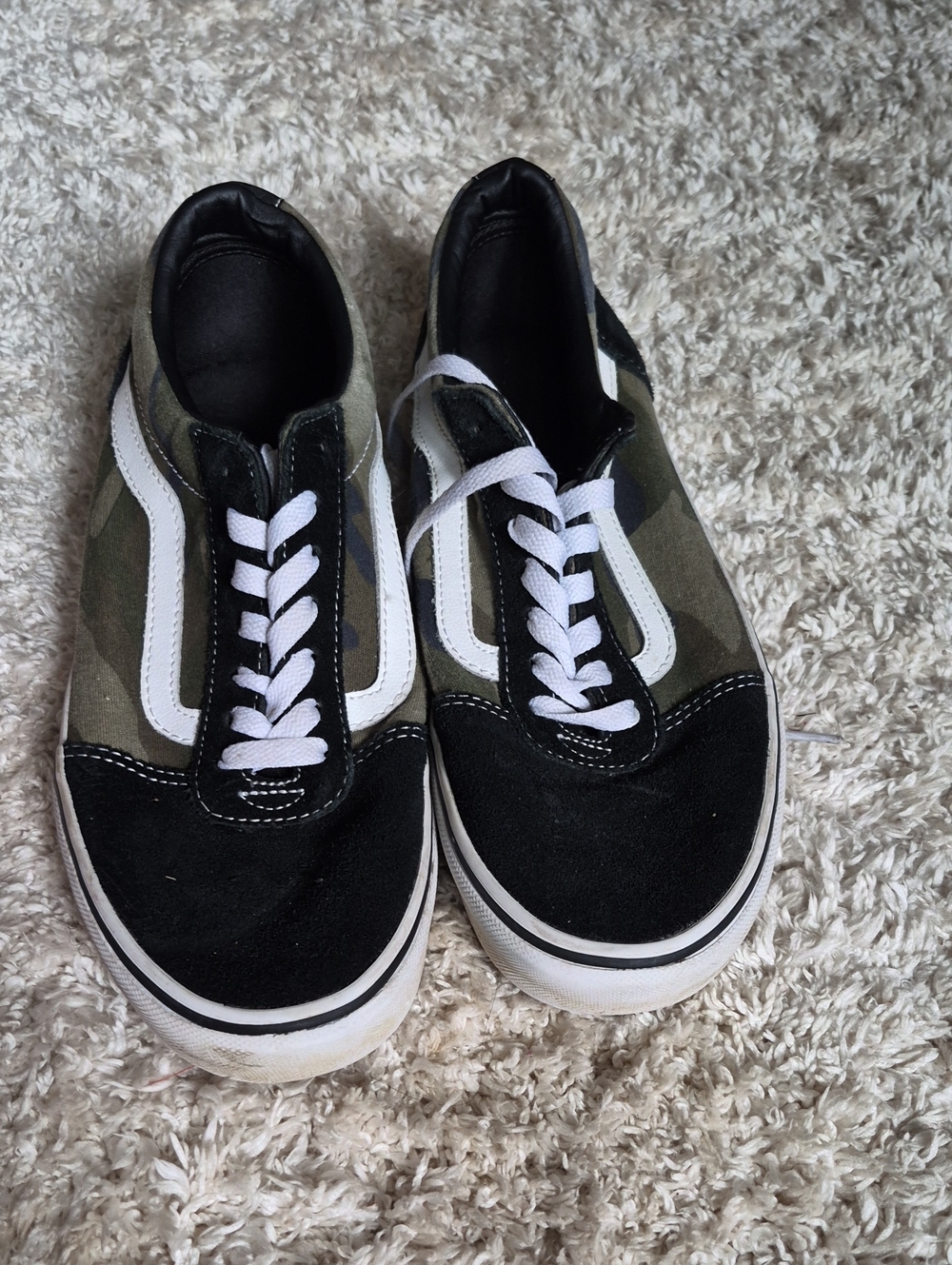 Vans Black White and Olive Green Old Skool Camo Sneakers
